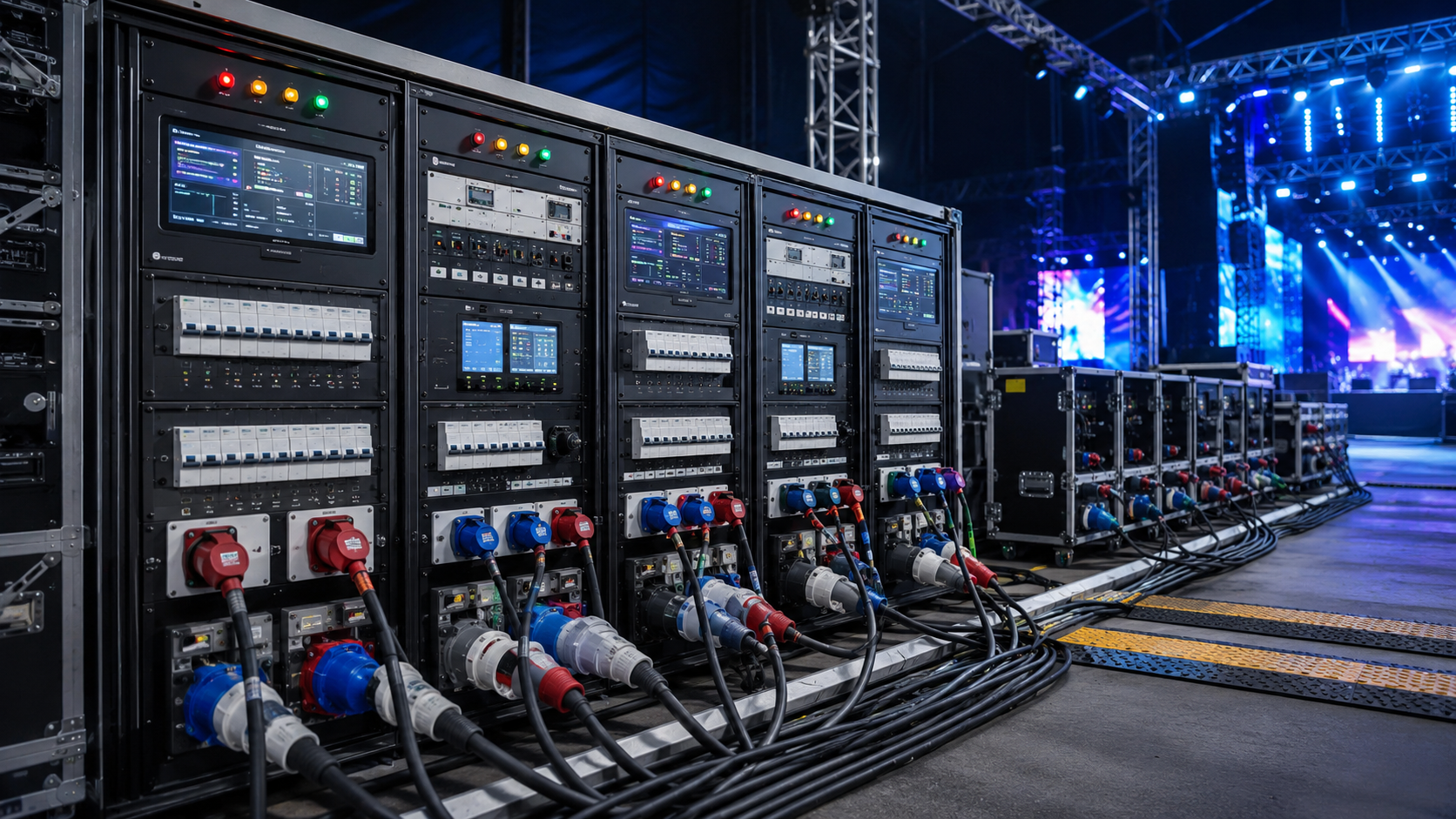 Technical rig and cabling above a stage