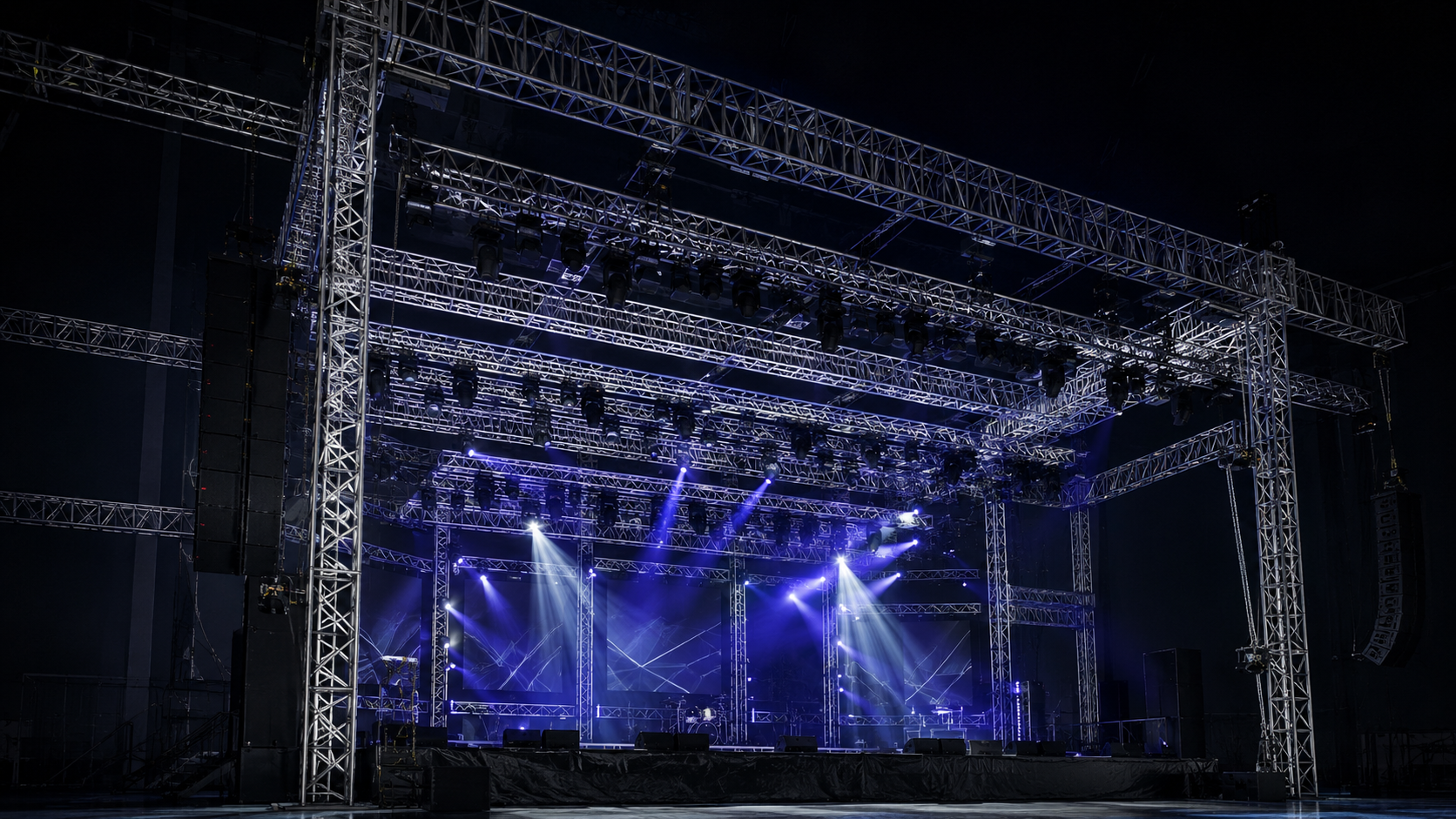 Stage with overhead truss and lighting rig